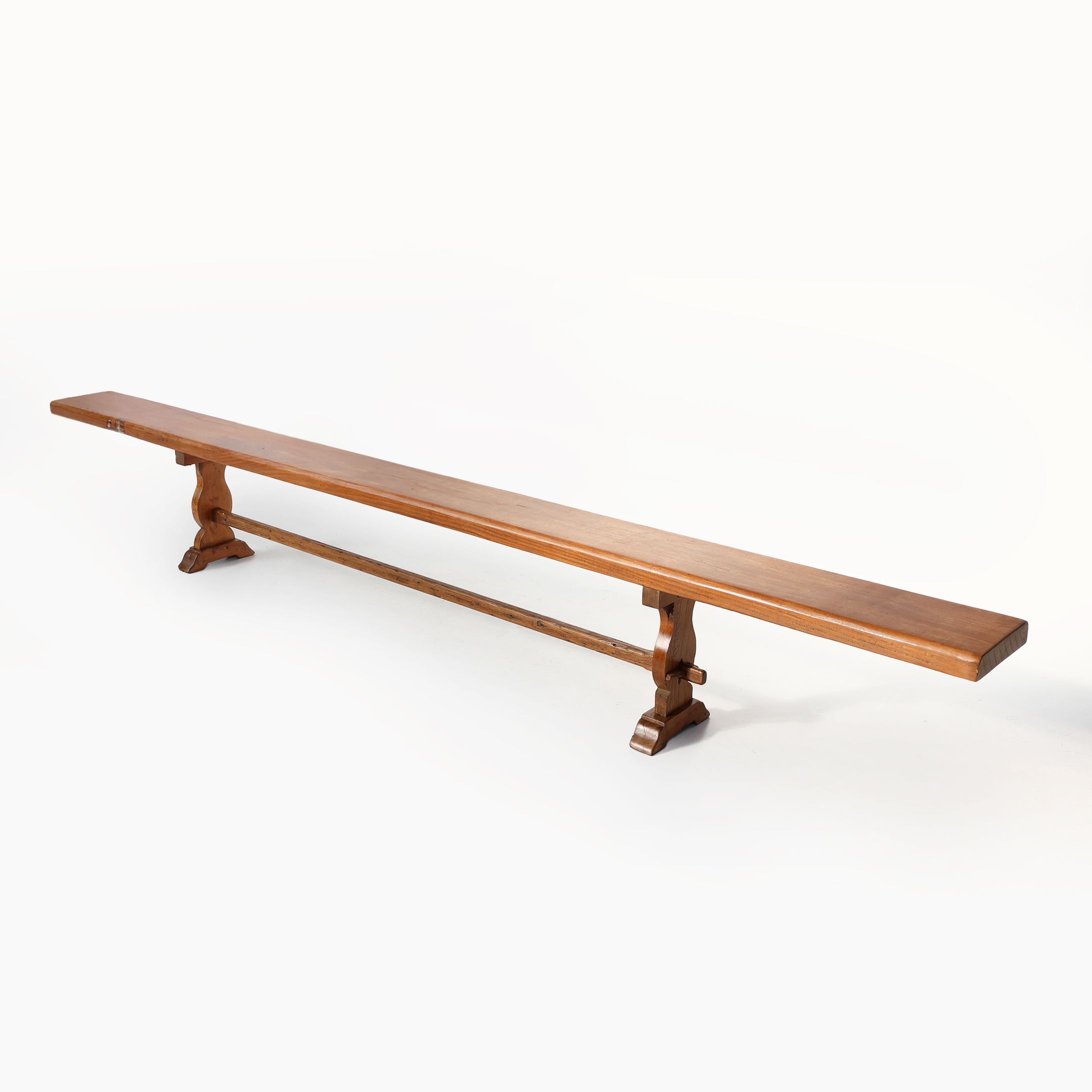 Extra long solid elm wooden monastery bench, France ca. 1850-img